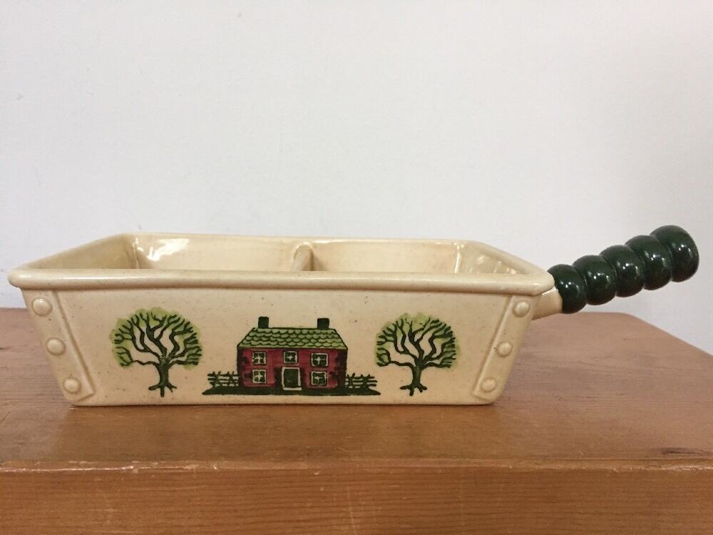 Vintage Metlox Pottery Poppytrail Homestead Divided Vegetable Bowl + Handle